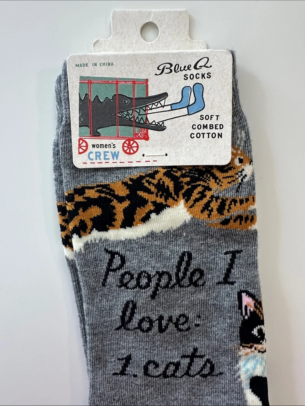 Blue Q Crew Socks “People I Love: 1. CATS”Playful Tabby & Calico Designs, Cotton